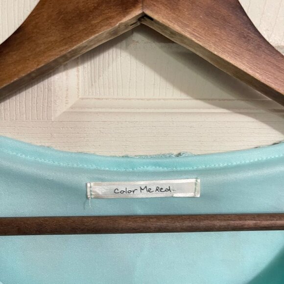 Color Me Red Womens Mint Green Lace Overlay 3/4 Sleeve Shift Dress Small - Picture 2 of 6